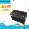 Land Voyager 24V 80ah LifePo4 حزمة البطارية Deep Pack Deep For 1200W Power Power Solar Energy Storage Cart 29.2V 10A
