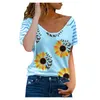 Women's Blouses & Shirts White Blouse Women V-neck Summer Short Sleeve Sunflower Print Casual Loose Basic Tops Mujer Bluzka Damska 2023