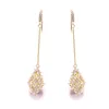 Stud -oorbellen 2023 Mooie CZ Crystal Dangle Drop Long Pearl For Women Delicate Party Engagement Sieraden Goud Color Hook Earring