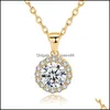 Pendant Necklaces 18K Gold Plated Round Cz Necklace Cubic Zirconia Cluster For Women Party Bridal Wedding Jewelry Gifts Drop Deliver Dh8Ie