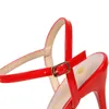 Sandales femmes 10.5 cm talons hauts or dame brillant cuir décapant sangle sandales femme mariage mariée bal Sexy fétiche rouge chaussures