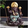 Lâmpadas de fragrância 4 cores cerâmica ganesha elefante deus buda estátuas de backflow incenso queimador de casa cones dhs entrega de gota gar dhbkh