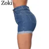 شورتات النساء Zoki Women Denim Fashion Summer High Weist Wide Legged Blue Blue Short Jeans Sexy Hemming Wash Female 230112
