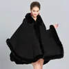 نساء الفراء M Girls Fashion Faux Rex Coat Cape Cape Winter Big Long Knit Cashmere Shawr Full Trim Cloak Lapel Over