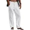 Men's Pants Casual Spring Men Stylish Leg Wide Solid Color Beach Cotton 2023 Linen Breathe Autumn Trousers Loose Wear