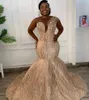 2023 아랍어 ASO EBI Gold Mermaid Prom Dresses Crystals Squined Lace 저녁 공식 파티 두 번째 리셉션 생일 약혼 신부 들러리 가운 드레스 ZJ774