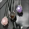 Pendentif Colliers Sier Plaqué Fil Enroulé Irregar Collier Pierre Précieuse Coupée Énergie De Guérison Cristal Naturel Poudre D'améthyste Goutte De Thé Delive Dh702