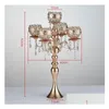 Decorazione per feste New Style Tall 5Arms Candelabri in metallo dorato con pendenti Tavolo da matrimonio romantico Portacandele Home Sn2725 Drop Del Dhtrh