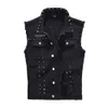 Gilet da uomo Gilet di jeans Punk Rock Rivetto Cowboy Jeans neri Gilet Giacca senza maniche stile moto moda M 5XL 230112