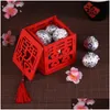 Presente Envoltório Muitos Estilos Madeira Chinês Dupla Felicidade Casamento Favor Caixas Caixa de Doces Caixa de Açúcar Clássico Vermelho com Borla 6.5x6.5x6.5cm DHSGQ