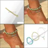 Anklets Fashion Gold Beads Natural Stone Cross Drop Set voor vrouwen meisjes boho been armband voet sieraden groothandel levering otg2o