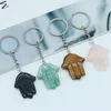 Keychains Hand Of Fatima Crystal Natural Tiger Eye Sodalite Stones Bag Car Handbag Charm Good Luck Palm Keychain With Key Rings