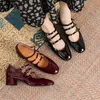 Elbise Ayakkabı 2023 İlkbahar Yaz Mary Jane Patent Deri Kadın Ayakkabı Fransız Kare Toe Kalın Topuk Kadın Toka Strap Hamam Pompaları 230113