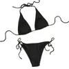 Costumi da bagno da donna 2 pezzi Bikini femminili Set da donna sexy tinta unita con scollo all'americana Strappy Bikini Top Vita bassa Slip Mutandine 2023