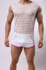 Heren lichaamsvormen ademende gaasstreep vest ultradunne buitenlandse handel transparante mouwloze shirts (geen shorts inclusief shorts)