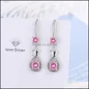 Charme S925 Timbre Sier Plaqué Cristal Couronne Charmes Rose Bleu Blanc Zircon Boucles D'oreilles Gland Crochet Type Femmes Bijoux De Mode Mariage Pa Dhpgb