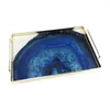 Plates European Style Light Luxury Creative Tray Metal Agate Stone Grain Modern Fruit Bread Tea Table Office Glass Storage Decoration