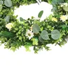 Decorative Flowers Green Leaves Wreath Artificial Bike Ornament/Flowers With Plaid Bow For Front Door Decor