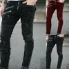 Men's Jeans Streetwear s Straight Side Straps and Zips Biker Casual Slim Fit Black Goth Trousers Punk Skinny Denim Pants 230113