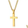 Inne świąteczne zapasy imprezowe Męskie stal nierdzewna Krzyż Naszyjniki Mężczyzny Religia Faith Crucifix Charm Titanium Steels Chain Dhhfw