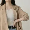 Kvinnans jackor 2023 Spring och Autumn Short Linen Cotton Solid Color Ramie Suit Collar One Button Thin Coat Long Sleeve Women