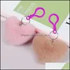 Key Rings Lovely Love Heart Shaped Chain Cute Soft Pompom Bag Car Pendant Sweet Keychain For Woman Girls Accessories Gift Drop Deliv Otf6J