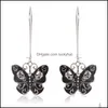 Charme personnalité boucle d'oreille créativité individuelle ailes de papillon noir incrusté de Skls longues boucles d'oreilles pendentif cadeaux pour femmes bijoux Otns1