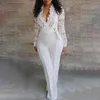 Women's Jumpsuits Elegant Lace Rompers Womens Summer Jumpsuit Solid Color Sexy Ladies Casual Long Trousers Overalls White Office Lady &