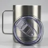 Tazza da caffè in argento da 12 once Tazza con manico Bicchieri da viaggio in acciaio inossidabile Bicchiere isolato sotto vuoto a doppia parete con coperchi 001
