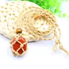 Pendant Necklaces Natural Stone Rope Wrap Necklace Irregular Rose Crystal Quartz Handmade Adjustable Women Girl Vintage Jewelry