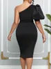 Plus Size Dresses Oblique Shoulder Bubble Sleeve Bag Hip Sexy Dress Large Womens Summer