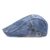 Berets 2023 British Spring Autumn Zima Denim Beret Hat for Men Retro Casual Hats Solid Fashion Flat Caps Man M059