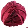 Beanie/Skull Caps Beanie/Skl 67Jf Solid Color Silk Satin Wrap Chemotherapy Hat Night Sleep Hair Head Er Drop Delivery Fashion Access Otmzf