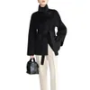 Kvinnors ull blandar Autumn Winter One Button Medium Längd Dubbelsidig 100 Woolen Coat Lace Up Office Suft Jacket White Black 230112