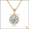 Pendant Necklaces 18K Gold Plated Round Cz Necklace Cubic Zirconia Cluster For Women Party Bridal Wedding Jewelry Gifts Drop Deliver Dh8Ie