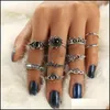 Cluster Rings Fashion Hollow Flower Elephant Heart Shape Ring Set For Women Bohemia Style Big Vintage Alloy Knuckle 10 Pcs Jewelry D Dhiyn