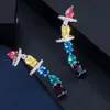 Stud Earrings Beaqueeen Geometric Multicolor CZ Stones Ear Cuff Long Blue Green Red Cubic Zirconia Women Fashion Jewelry E339