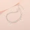 Anklets Women's Square Anklet Korean Style Fashion All-Match925 Silver Plated二重層の小さな新鮮