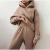 Womens Tracksuits Women Solid Color Tracksuit Casual Warm Long Sleeve Sweatshirt Jogger Pants Two Piece Sets Winter HoodiesPants Sport Suits 230113