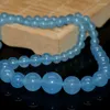 Choker 6-14mm Charms Natural Stone Jades Blue Chalcedony Round Beads Tower Chain Necklace Fashion Jewelry 18inch B624-5