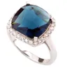 Fashion Blue Ring Cubic Zirconia Stone Ring Rhodium Plated Wedding Ring for Women