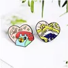 Pins Brooches Lovely Cartoon Heart Shaped For Women Landline Phone Lapel Pins Little Girls Funny Call Me Enamel Paint Badges Denim Dhebg