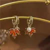 Hoop Earrings Maple Red Crystal Leaf Long Tassel Zircon Gold Color For Women Year Gifts Female Wedding Jewelry