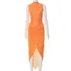 Robe Deux Pièces Echoine Col Roulé Manches Body Gland Fringe Jupe Irrégulière Deux Pièces Ensemble Streetwear Femmes Party Clubwear Tenues Orange T230113