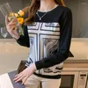 Dames blouses 2023 herfst mode temperament blouse ronde nek losse print bodem blusa retro dunne chiffon sweater dk1450