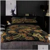 Set di biancheria da letto Noble Style Golden Set Duvet Er King Size con federa Trapunta nera Coperta Lenzuolo nero Drop Delivery Home G Dhbev