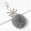 Key Rings Christmas Women Girls Ring Bag Bucklet Pendant Car Keyring Faux Fur Ball Tassel Circle Keychain Snow Keyrings Jewelry Drop Dh7Ub