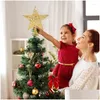 クリスマスの装飾Goud Glitter Kerstboom Top Ijzer Ster Kerst Decoraties Voor Huis Xmas Boom Ornamenten Navidad nieuwjaar 2023 d dhleb