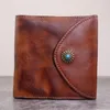 Wallets Vintage Tan Leather Wallet For Men And Women With Coin Pocket Small Slim Casual Mens Trifold