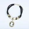 Подвесные ожерелья винтажные черные кожаные цепочки очарование овальная камея Custom Boho Женское ожерелье